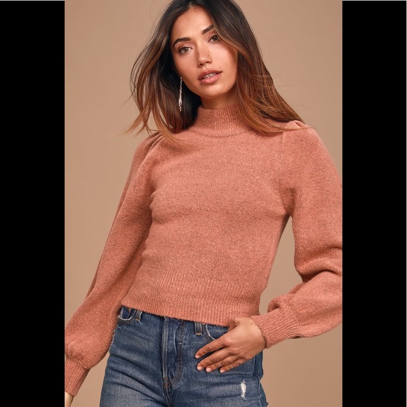 Rose mock neck puffy shoulder sleeve sweater XS - Picture 2 of 8